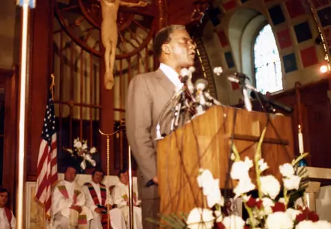 Rudy Lozano's funeral at St. Pius V Church, Pilsen, June 1983
