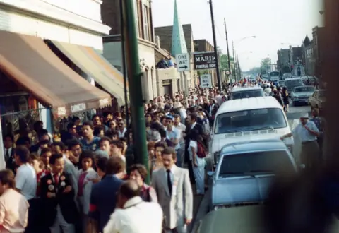 Funeral procession for Rudy Lozano, June 1983