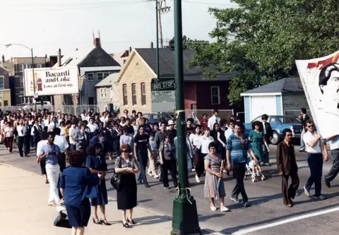 Funeral procession for Rudy Lozano, June 1983