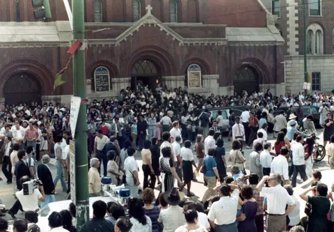 Rudy Lozano's funeral at St. Pius V Church, Pilsen, June 1983