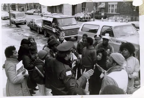Chicago police at a march in Pilsen
