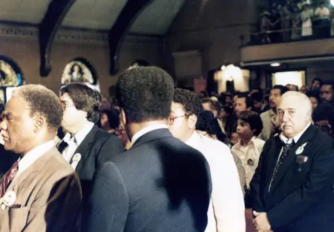 Rudy Lozano's funeral at St. Pius V Church, Pilsen, June 1983
