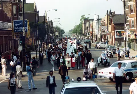 Funeral procession for Rudy Lozano, June 1983
