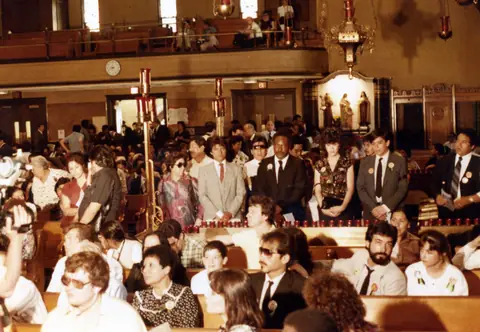 Rudy Lozano's funeral at St. Pius V Church, Pilsen, June 1983