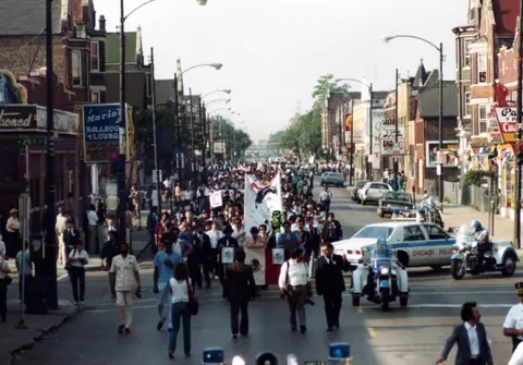 Funeral procession for Rudy Lozano, June 1983