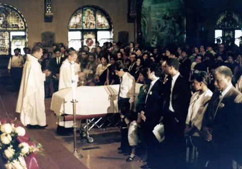 Rudy Lozano's funeral at St. Pius V Church, Pilsen, June 1983