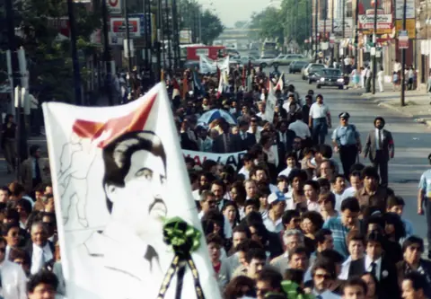 Funeral procession for Rudy Lozano, June 1983