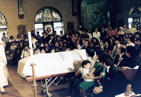 Rudy Lozano's funeral at St. Pius V Church, Pilsen, June 1983
