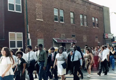 Funeral procession for Rudy Lozano, June 1983