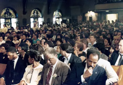 Rudy Lozano's funeral at St. Pius V Church, Pilsen, June 1983