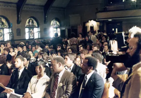 Rudy Lozano's funeral at St. Pius V Church, Pilsen, June 1983