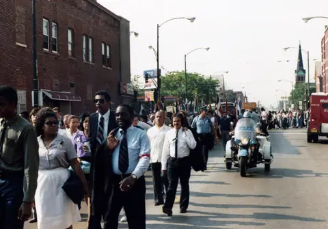 Funeral procession for Rudy Lozano, June 1983