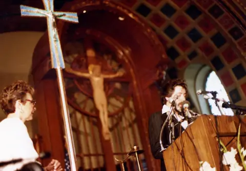 Rudy Lozano's funeral at St. Pius V Church, Pilsen, June 1983