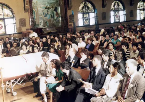 Rudy Lozano's funeral at St. Pius V Church, Pilsen, June 1983