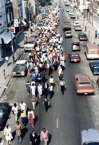 Funeral procession for Rudy Lozano, June 1983