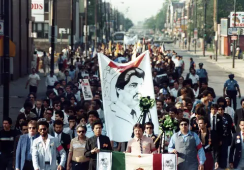 Funeral procession for Rudy Lozano, June 1983