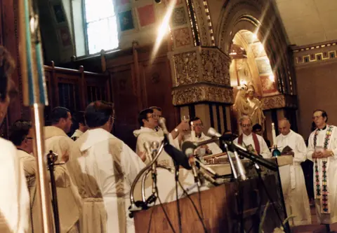 Rudy Lozano's funeral at St. Pius V Church, Pilsen, June 1983