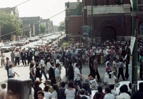 Rudy Lozano's funeral at St. Pius V Church, Pilsen, June 1983