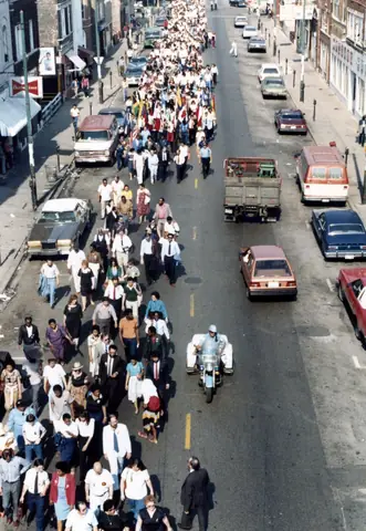 Funeral procession for Rudy Lozano, June 1983
