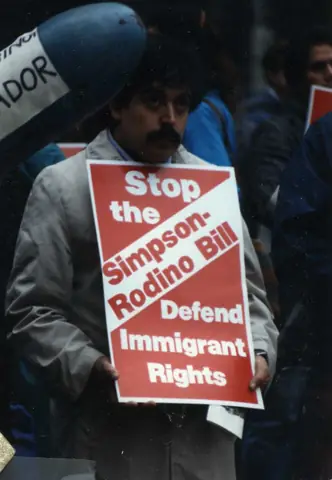 Protest against the Simpson-Rodino immigration bill, October 1985
