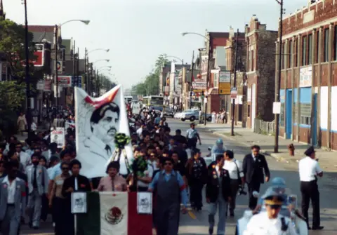 Funeral procession for Rudy Lozano, June 1983