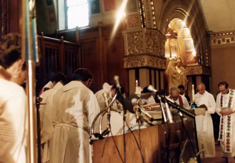 Rudy Lozano's funeral at St. Pius V Church, Pilsen, June 1983