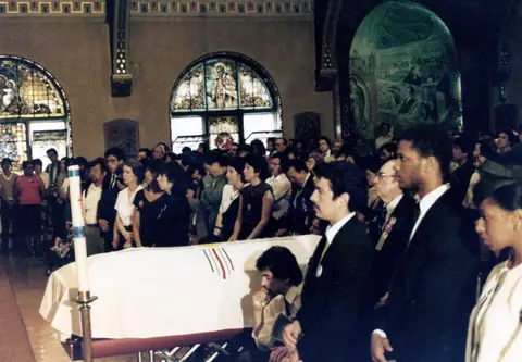 Rudy Lozano's funeral at St. Pius V Church, Pilsen, June 1983