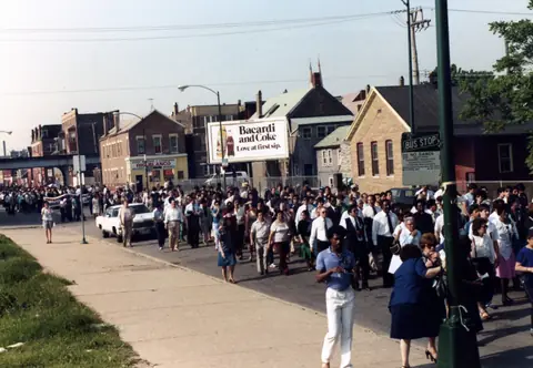 Funeral procession for Rudy Lozano, June 1983