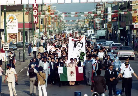 Funeral procession for Rudy Lozano, June 1983