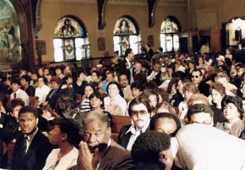 Rudy Lozano's funeral at St. Pius V Church, Pilsen, June 1983