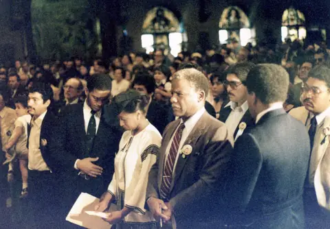 Rudy Lozano's funeral at St. Pius V Church, Pilsen, June 1983