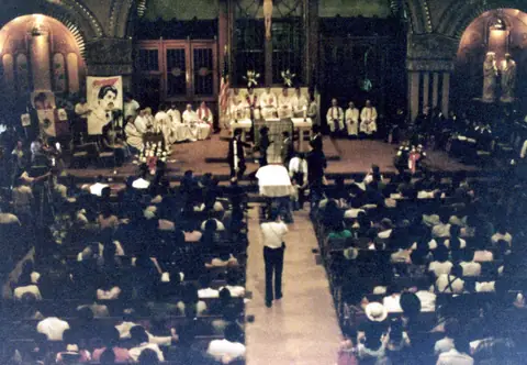Rudy Lozano's funeral at St. Pius V Church, Pilsen, June 1983