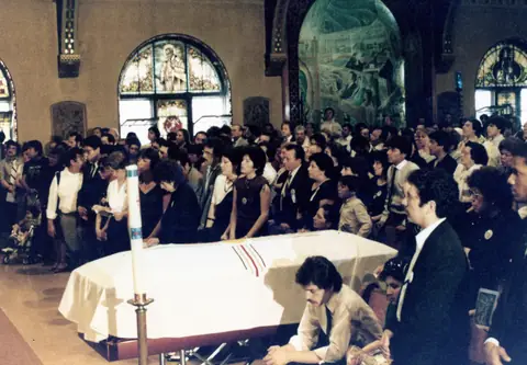Rudy Lozano's funeral at St. Pius V Church, Pilsen, June 1983