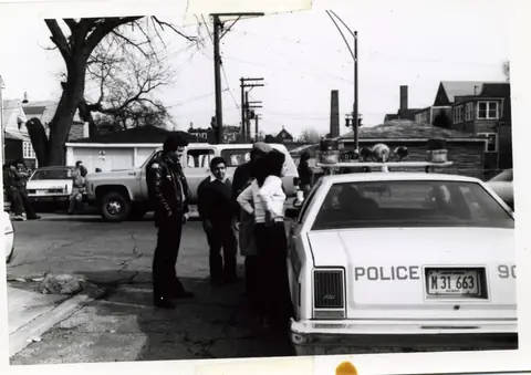 Chicago police at a march in Pilsen
