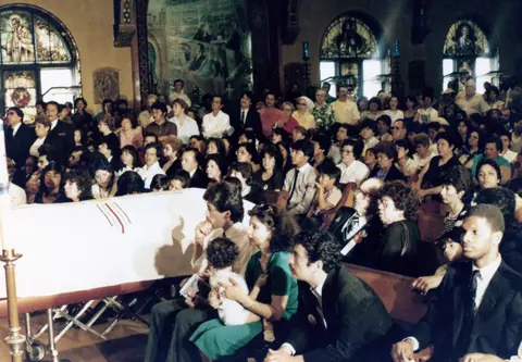 Rudy Lozano's funeral at St. Pius V Church, Pilsen, June 1983