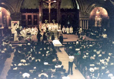 Rudy Lozano's funeral at St. Pius V Church, Pilsen, June 1983
