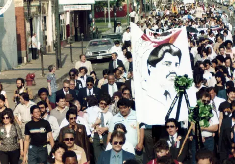 Funeral procession for Rudy Lozano, June 1983
