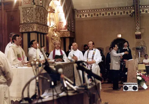 Rudy Lozano's funeral at St. Pius V Church, Pilsen, June 1983