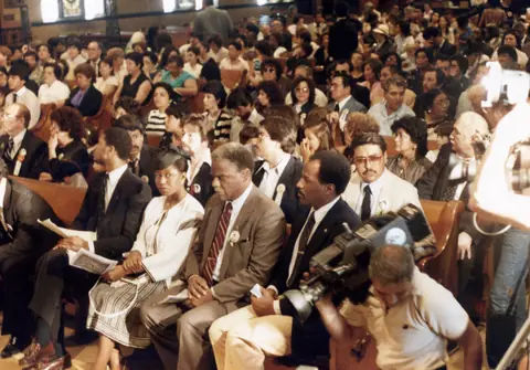 Rudy Lozano's funeral at St. Pius V Church, Pilsen, June 1983