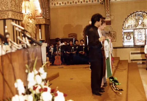 Rudy Lozano's funeral at St. Pius V Church, Pilsen, June 1983